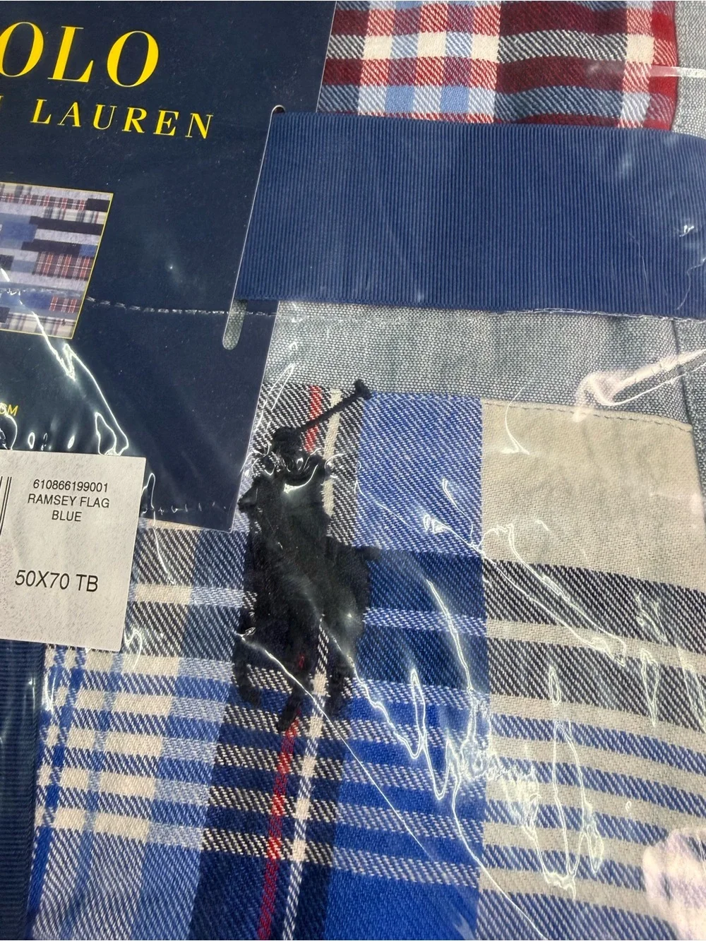 $285Polo Ralph Lauren Ramsey Patchwork Flag 100% Cotton Denim Blue Throw Blanket